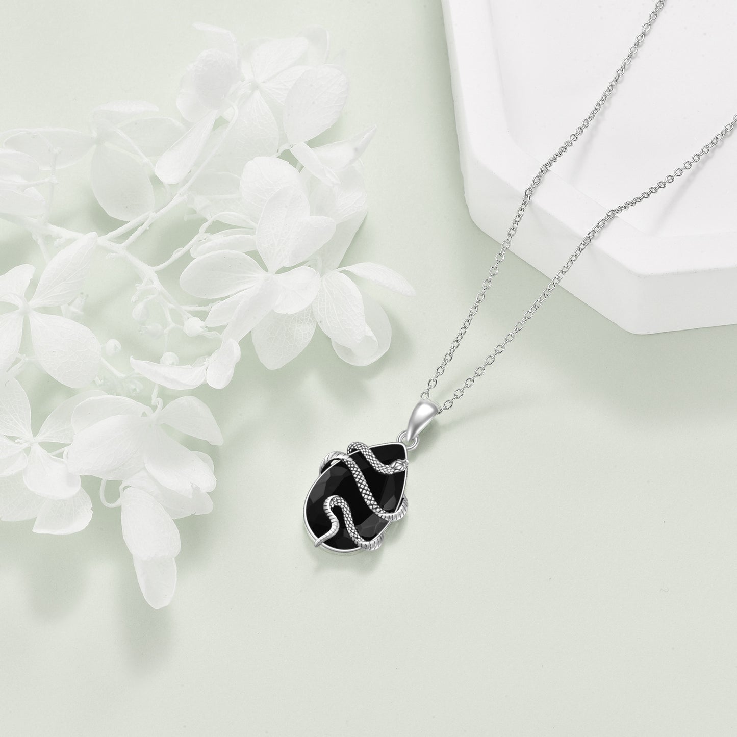 Noir Serpent – Sterling Silver Obsidian Snake Pendant