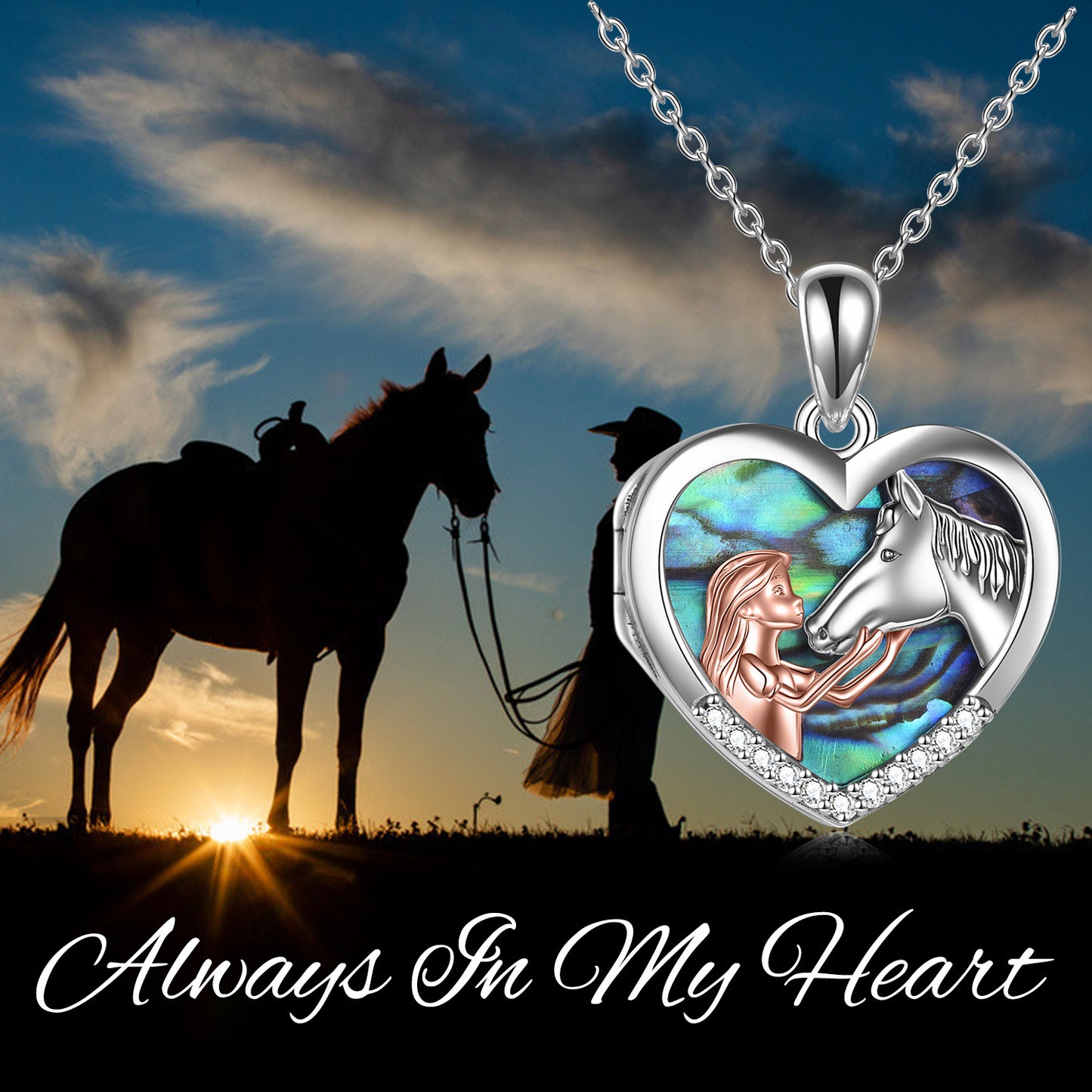 Horse Heart Pendant Necklace – Magical Girls Gift with Floating Charm