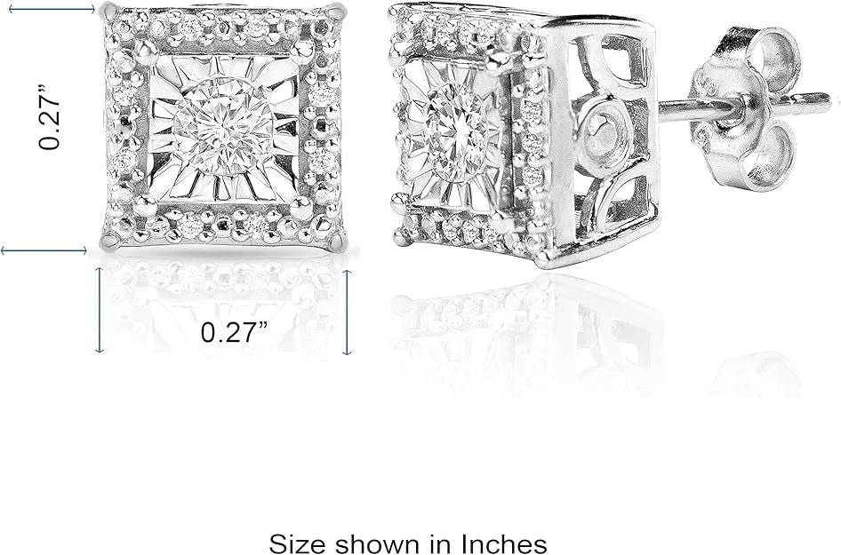 Diamond Stud Earrings For Women Sterling Silver