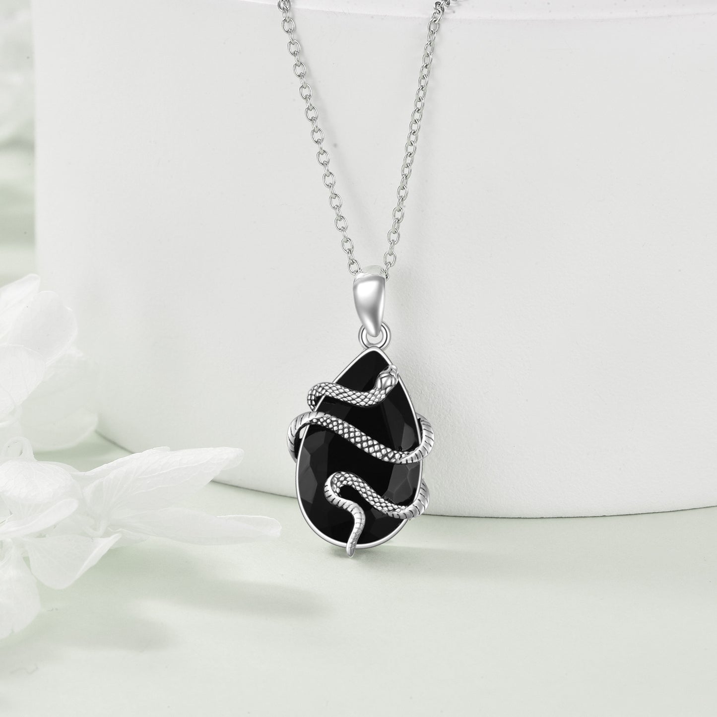 Noir Serpent – Sterling Silver Obsidian Snake Pendant
