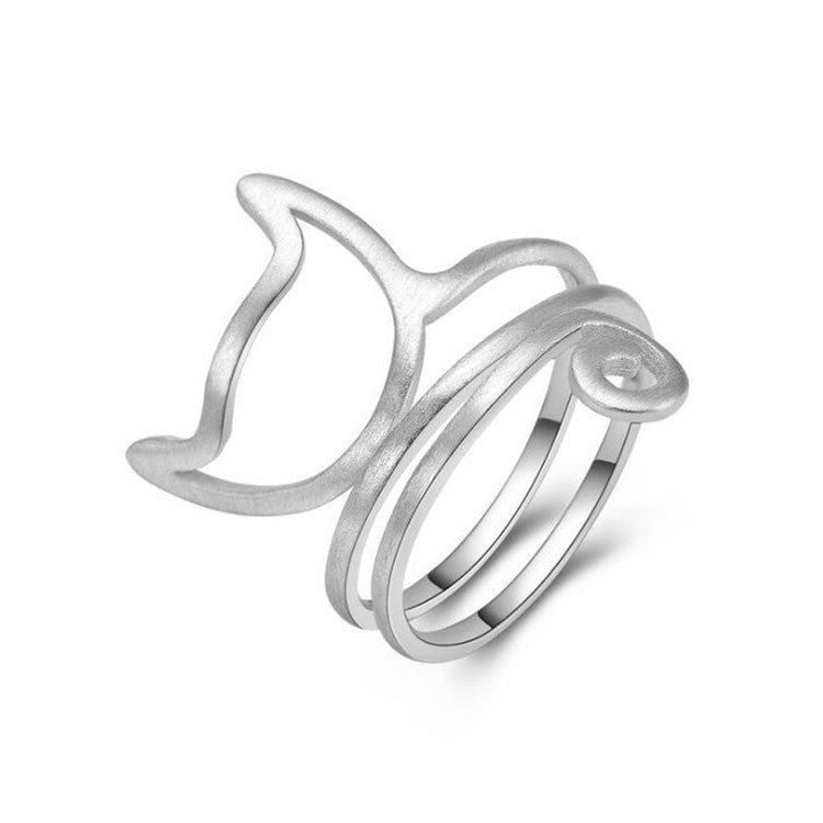 Whisker Whisper – Minimalist Cat Wrap Ring in Brushed Silver