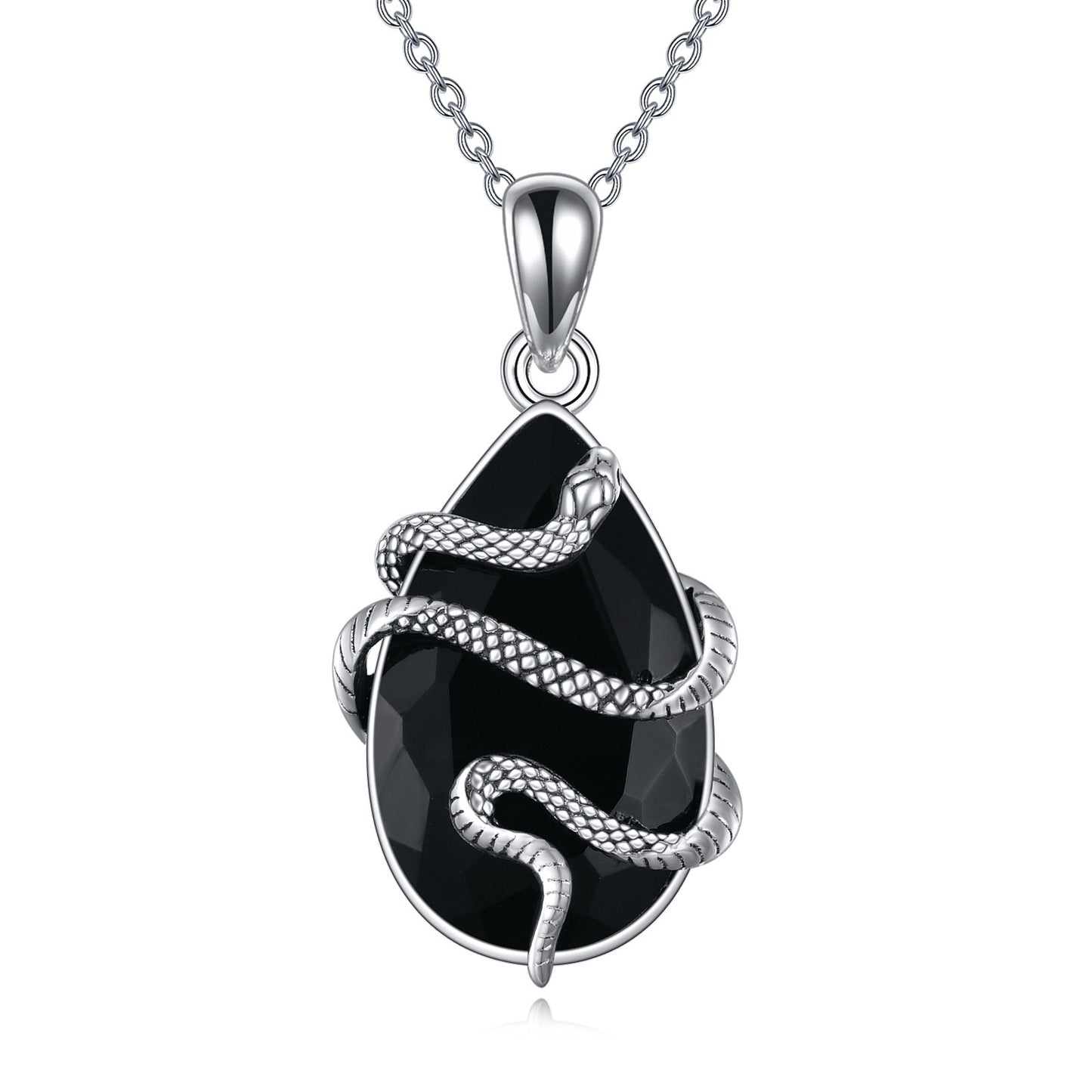 Noir Serpent – Sterling Silver Obsidian Snake Pendant