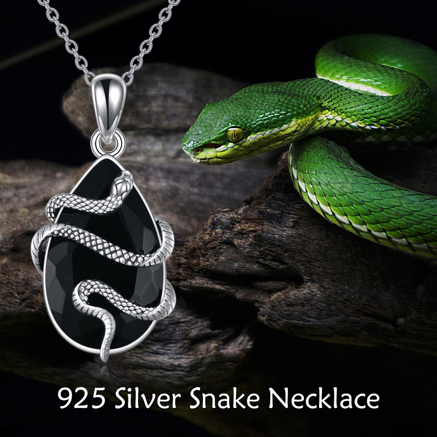 Noir Serpent – Sterling Silver Obsidian Snake Pendant