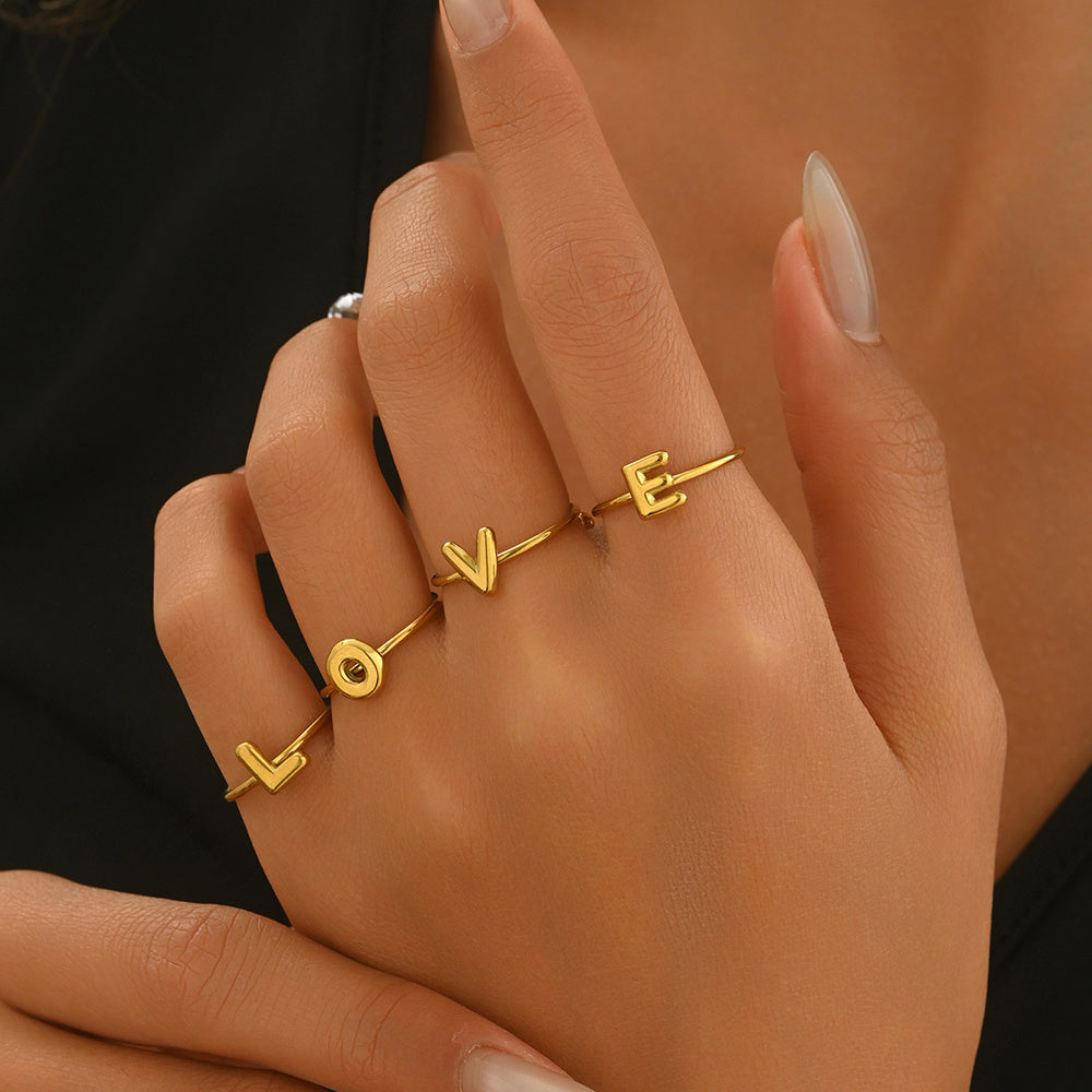 Luxe Initial Ring – 18K Gold Plated Minimalist Charm