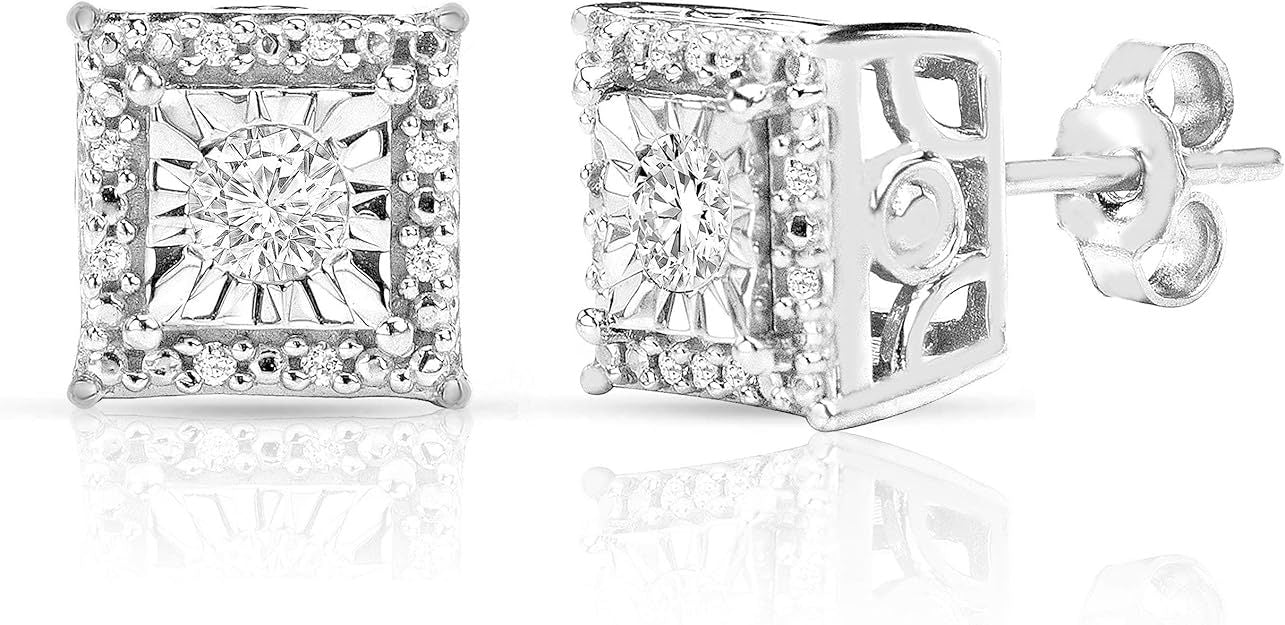 Diamond Stud Earrings For Women Sterling Silver